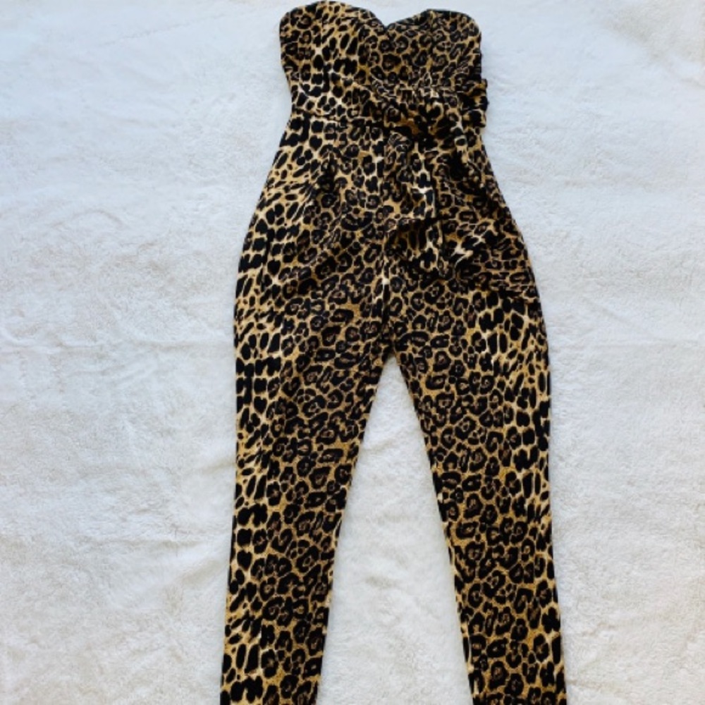 Leopard Print Strapless Jumpsuit - image 1